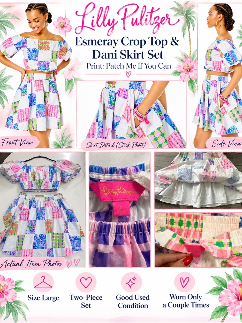 Lilly Pulitzer Esmeray Crop Top & Dani Skirt Set in Pastel Patchwork